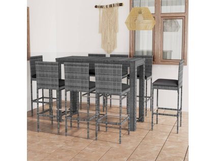 9dílný venkovní barový set s antracitovými poduškami polyratan 3064803