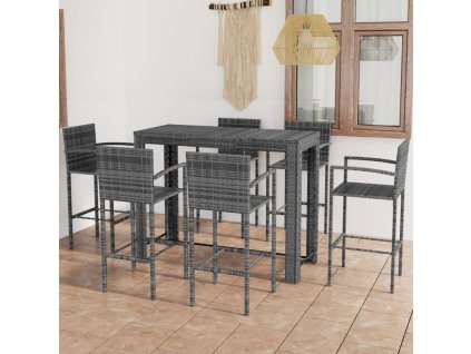 7dílný zahradní barový set s područkami polyratan šedý 3064815