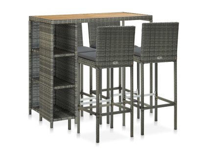 5dílný zahradní barový set s poduškami polyratan šedý 3064921