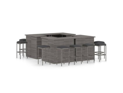 16dílný zahradní barový set s poduškami polyratan šedý 3064930