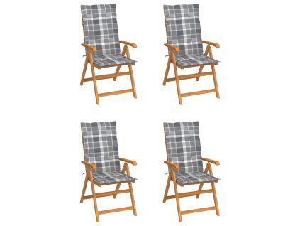 Zahradní židle 4 ks šedé kárované podušky masivní teak 3065544