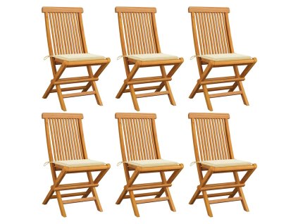 Zahradní židle s krémovými poduškami 6 ks masivní teak 3065592