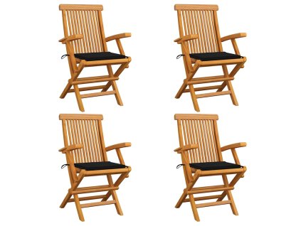 Zahradní židle s černými poduškami 4 ks masivní teak 3065624