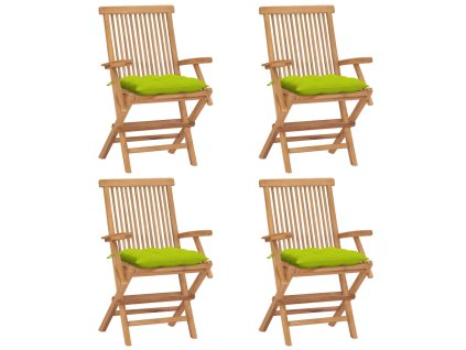 Zahradní židle s jasně zelenými poduškami 4 ks masivní teak 3065643