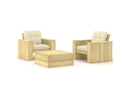 3dílná zahradní sedací souprava a podušky impregnovaná borovice 3065806