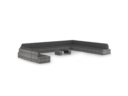 14dílná zahradní sedací souprava polyratan šedá 3067188