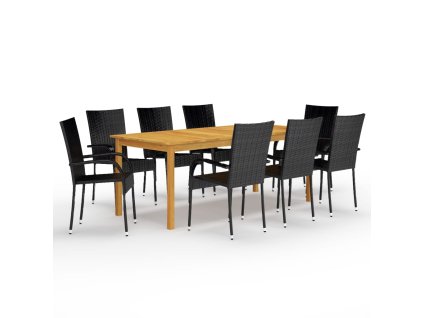 9dílný zahradní jídelní set černý 3067881