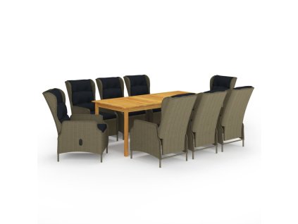 9dílný zahradní jídelní set hnědý 3067937