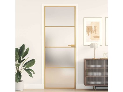 Interiérové dveře úzké zlaté 76x201,5 cm tvrzené sklo a hliník 155136