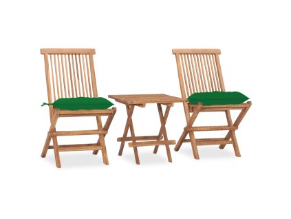 3dílný skládací zahradní jídelní set s poduškou masivní teak 3063218