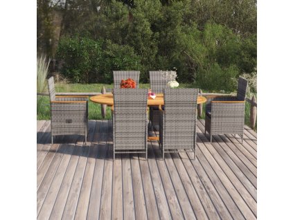 7dílný zahradní jídelní set polyratan šedý 3070770