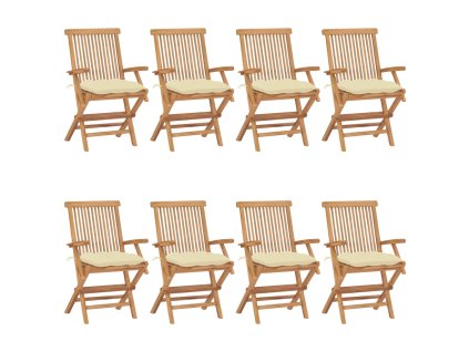 Zahradní židle s krémově bílými poduškami 8 ks masivní teak 3072906