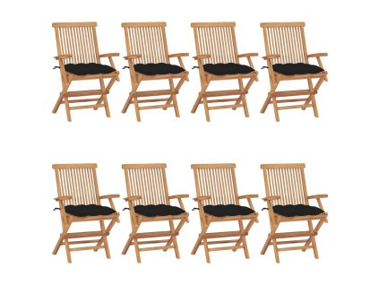 Zahradní židle s černými poduškami 8 ks masivní teak 3072911