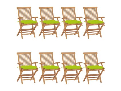 Zahradní židle s jasně zelenými poduškami 8 ks masivní teak 3072915