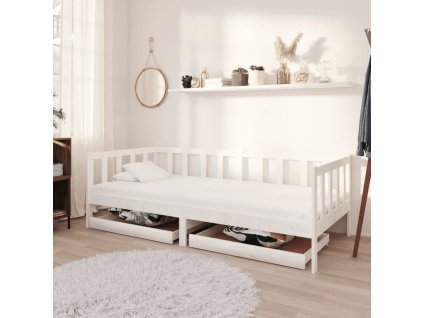 Denní postel s matrací 90 x 200 cm bílá masivní borové dřevo 3083685