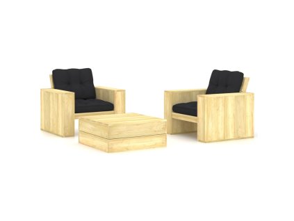 3dílná zahradní sedací souprava a podušky impregnovaná borovice 3065811