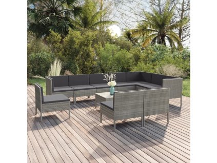 11dílná zahradní sedací souprava s poduškami polyratan šedá 3094454