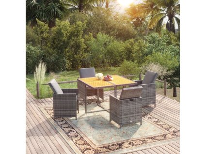 5dílný zahradní jídelní set s poduškami polyratan šedý 3095524
