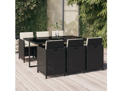 7dílný zahradní jídelní set s poduškami polyratan černý 3095530