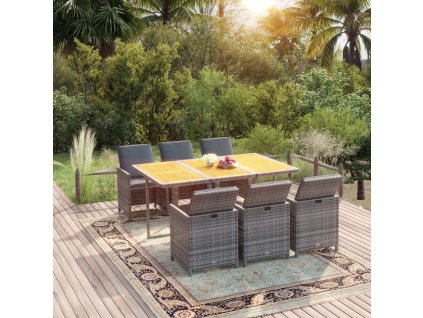 7dílný zahradní jídelní set s poduškami polyratan šedý 3095551