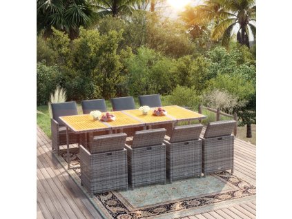 9dílný zahradní jídelní set s poduškami polyratan šedý 3095578