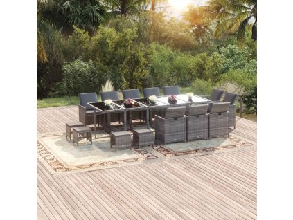 15dílný zahradní jídelní set s poduškami polyratan šedý 3095592