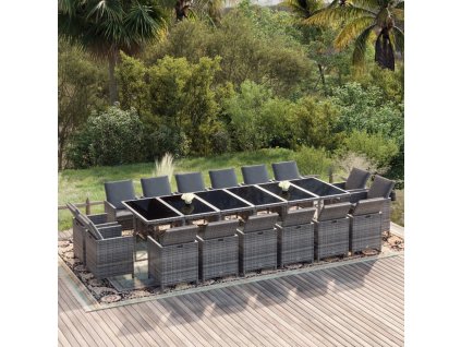 17dílný zahradní jídelní set s poduškami polyratan šedý 3095618