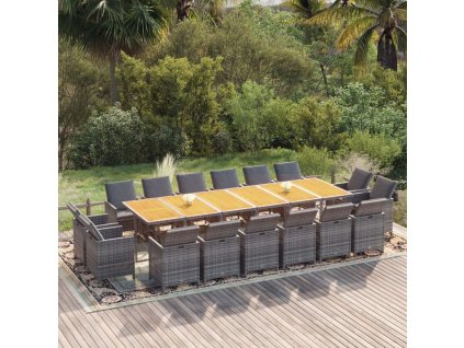 17dílný zahradní jídelní set s poduškami polyratan šedý 3095633