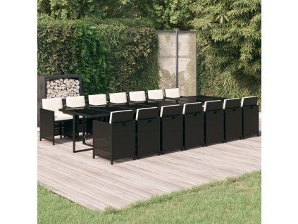 15dílný zahradní jídelní set s poduškami polyratan černý 3095638