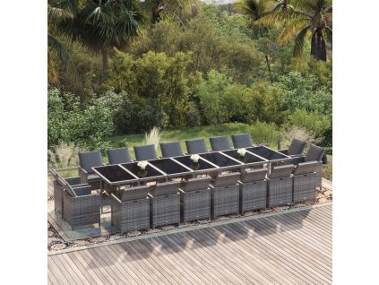 19dílný zahradní jídelní set s poduškami polyratan šedý 3095645