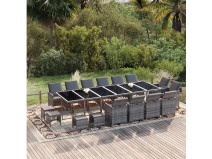 19dílný zahradní jídelní set s poduškami polyratan šedý 3095646
