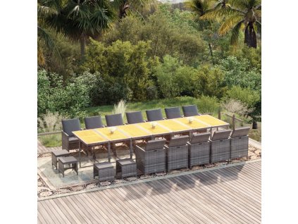 19dílný zahradní jídelní set s poduškami šedý polyratan 3095661