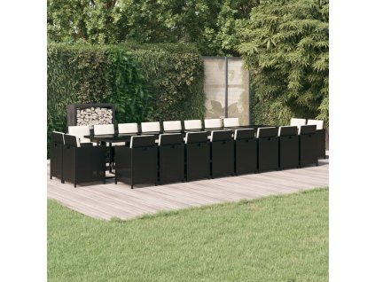 21dílný zahradní jídelní set s poduškami černý polyratan 3095667
