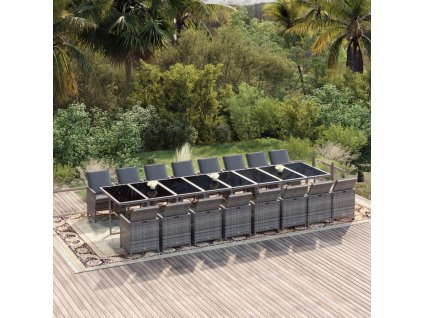 17dílný zahradní jídelní set s poduškami šedý polyratan 3095671