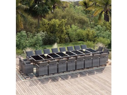 21dílný zahradní jídelní set s poduškami šedý polyratan 3095672