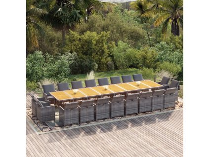 21dílný zahradní jídelní set s poduškami šedý polyratan 3095687