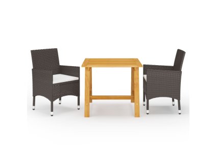 3dílný zahradní jídelní set s poduškami hnědý 3095891
