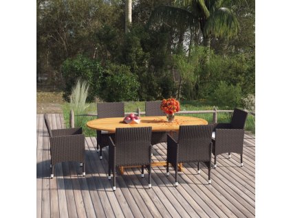 7dílný zahradní jídelní set s poduškami hnědý 3095893