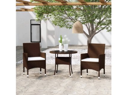 3dílný zahradní bistro set polyratan a tvrzené sklo hnědý 3095905