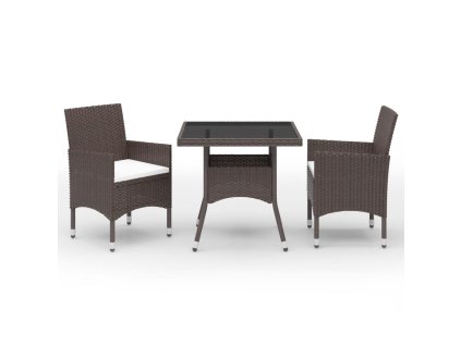 3dílný zahradní jídelní set polyratan a tvrzené sklo hnědý 3095912
