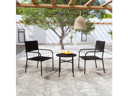 3dílný zahradní jídelní set polyratan černý 3098033