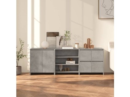 3dílný příborník betonově šedý kompozitní dřevo 3098076