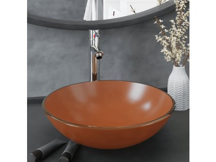 Koupelnové umyvadlo s baterií a výpustí hnědé tvrzené sklo 3098458