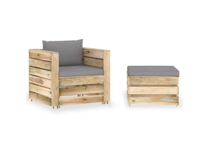 2dílná zahradní souprava s poduškami zeleně impregnované dřevo 3074532