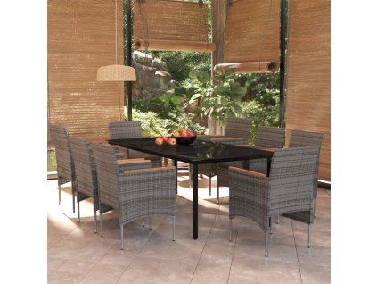 9dílný zahradní jídelní set s poduškami šedočerný 3099340