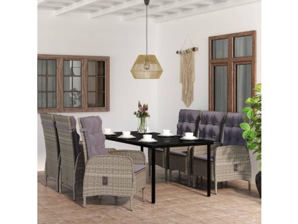 7dílný zahradní jídelní set s poduškami šedý a černý 3099363