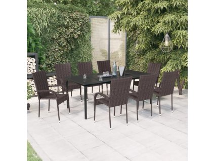 9dílný zahradní jídelní set hnědočerný 3099388