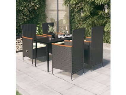 5dílný zahradní jídelní set s poduškami černý 3099445
