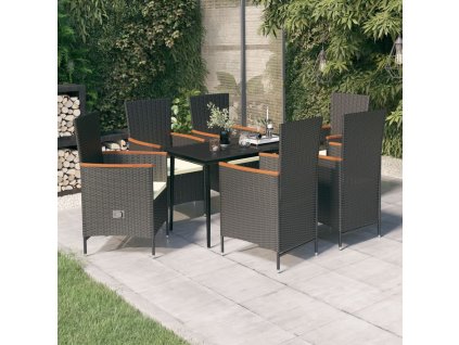 7dílný zahradní jídelní set s poduškami černý 3099446