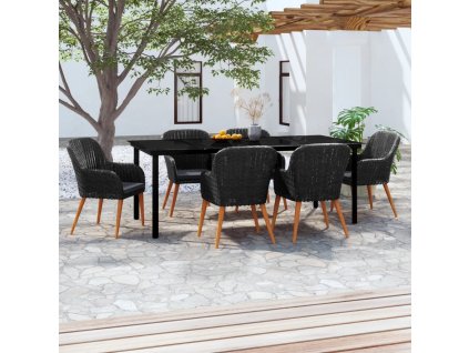 7dílný zahradní jídelní set s poduškami černý 3099509